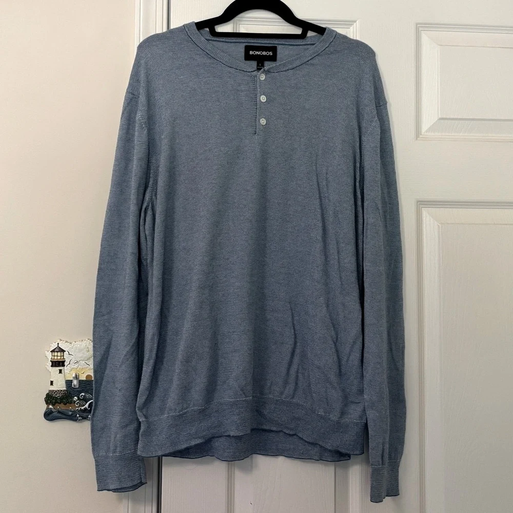 Bonobos Men's 100% Cotton Stripped Henley Long Sleeve Sweater